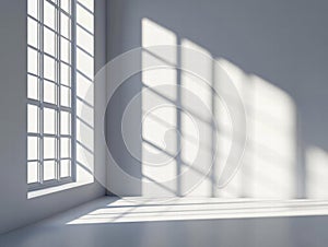 Sunlight Streaming Through a Window, Casting Geometric Shadows on a White Wall