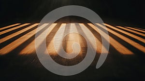 Sunlight streams through a window onto a wooden floor, casting a pattern of light and shadow.