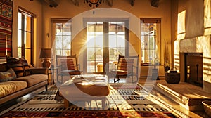 Sunlight streams in through the windows casting a warm glow on the space and highlighting the details of the Native photo