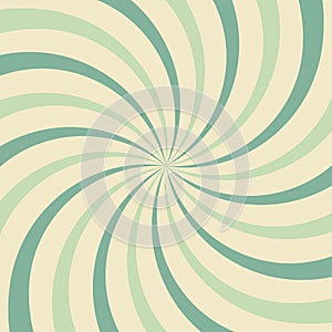 Sunlight swirl rays background. Green and beige spiral burst wallpaper