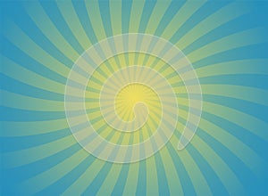 Sunlight swirl rays wide background. blue and yellow spiral burst wallpaper