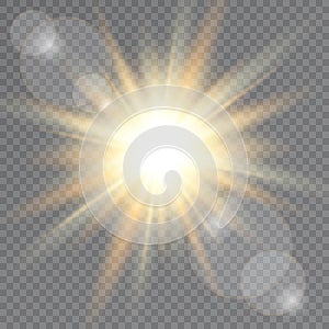 Sunlight on transparent background. Lens flare. Vector illustration