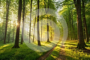 Sunlight in Trees of Forest photo