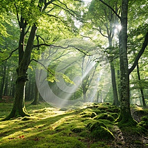 Sunlight in Trees of Forest photo