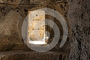 Sunlit Ancient Doorway in Paphos at The Paphos Archaeological Museum, Cyprus