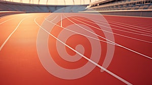 Sunlit Athletic Running Track in Stadium. Generative ai