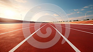 Sunlit Athletic Running Track in Stadium. Generative ai