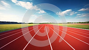 Sunlit Athletic Running Track in Stadium. Generative ai