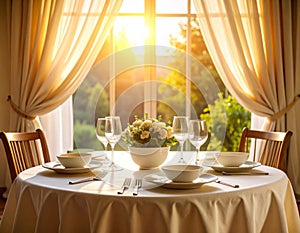 Sunlit Breakfast Table by the Window