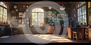 Sunlit Classroom Digital Art Wallpaper Background Wallpaper