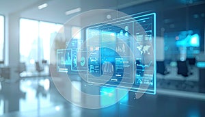 Futuristic Holographic Interface in a Modern Office