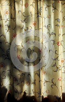 Sunlit curtains, with shadows