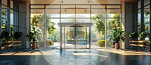 Sunlit Eco-Friendly Office Entrance - Minimalist Design. Concept Eco-Friendly Design, Sunlit