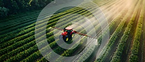 Sunlit Farmland Symphony: Tractor\'s Graceful Dance with Nature. Concept Farmland, Tractor, Nature,