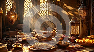 Sunlit Feast in an Ornate Middle Eastern Setting