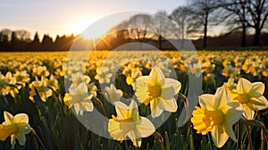 A sunlit field of daffodils, AI Generative