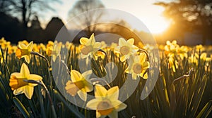 A sunlit field of daffodils, AI Generative