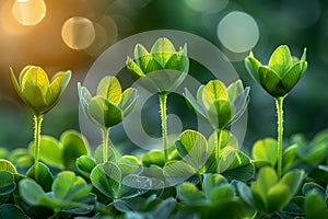 Sunlit Green Clover Leaves in a Lush Garden - Nature s Tranquility for Wall Art, Greeting Cards, and Posters Generative AI photo