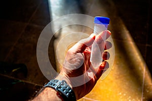 Sunlit Laboratory: Holding Falcon Tube in Lab