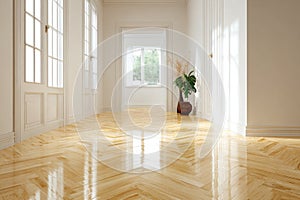 Bright Hallway with Herringbone Floor