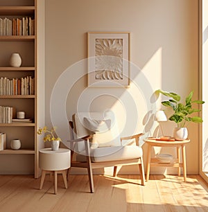 Sunlit modern living room with white furniture