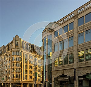 Sunlit new condo buildings on Yonge Street in Toronto