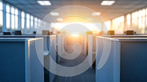 Sunlit Office Cubicles Rows Modern Workplace