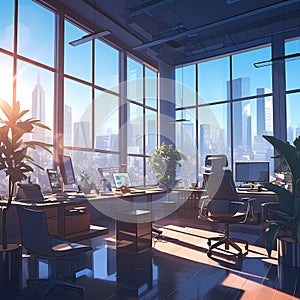 Sunlit Office Space with Stunning City View