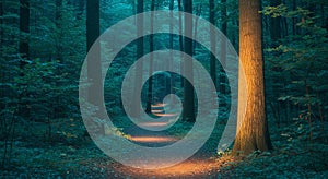 Sunlit Path Through a Deep Forest