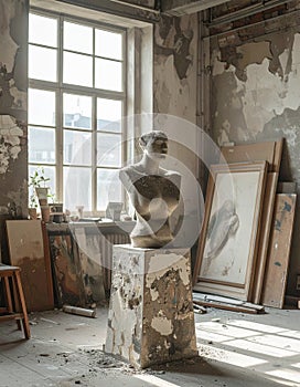 Sunlit Sculpture in an Old Artists Studio