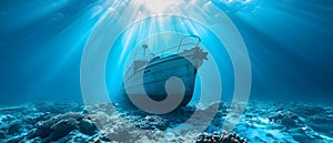 Sunlit Serenity: Dive Boat Anchored in the Azure Depths. Concept Boat Photography, Ocean Serenity,