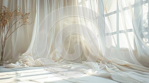 Sunlit Sheer Curtains and Dried Flowers in Room