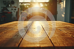 Sunlit Table in a Garage with Tools and Chaos