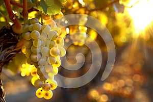 Sunlit vineyard grapes glowing at golden hour