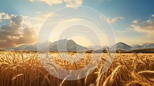 Sunlit Wheatfield With Mountain: A Photorealistic Uhd Image