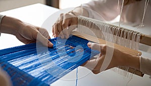 Collaborative Weaving Craft on a Handloom