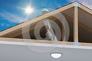Sunlite light tube system for transporting natural daylight from roof into room. 3D rendered illustration