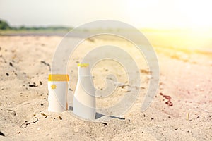 Sunlotion in the sand on a beach