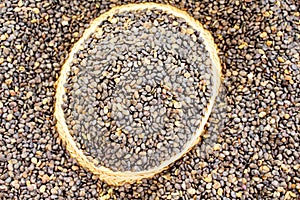 Sunn hemp  seeds  texture in basket top view background