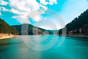 Sunnet Lake, clean green water and blue sky, Mountain Forests, Bolu, Turkey