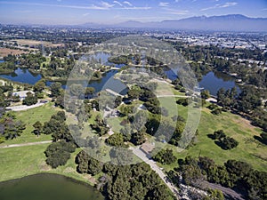 Sunny aerial view of Whittier Narrows Recreation