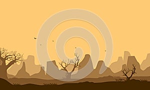 A sunny afternoon in the desert with dramatic natural scenery. Vector illustration