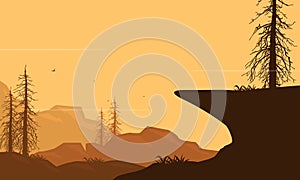 Sunny afternoons with dramatic mountain views from the suburbs. Vector illustration