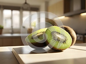 Sunny Afternoons: Kiwi Spotlight in a Cozy Kitchen Bathed in Warm Light