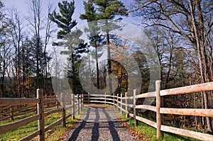 Sunny autumn day view along the pathway on Humber Valley Heritage Trail near Kleinburg, Ontario, Canada photo