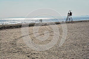 Sunny autumn morning on the shore of the Black sea at Navodari beach