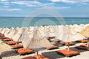 Sunny beach and blue sea on Mediterranean coast