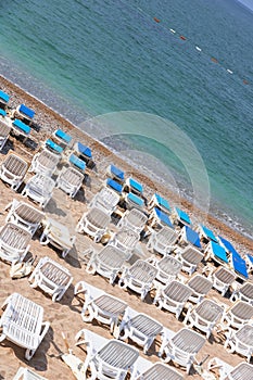 Sunny beach and blue sea on Mediterranean coast