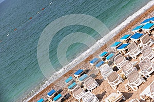 Sunny beach and blue sea on Mediterranean coast