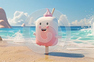 Sunny Beach Day with Animated Ice Cream